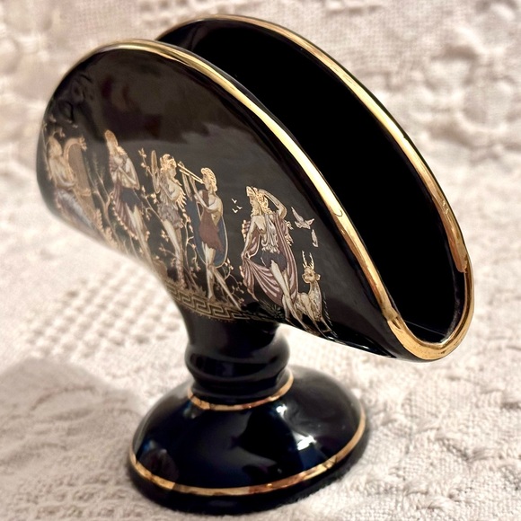 Vtg Napkin Holder Fakiolas Stamped 🤚🏽Made in GREECE Black 24K Gold Rare Find - Picture 2 of 13